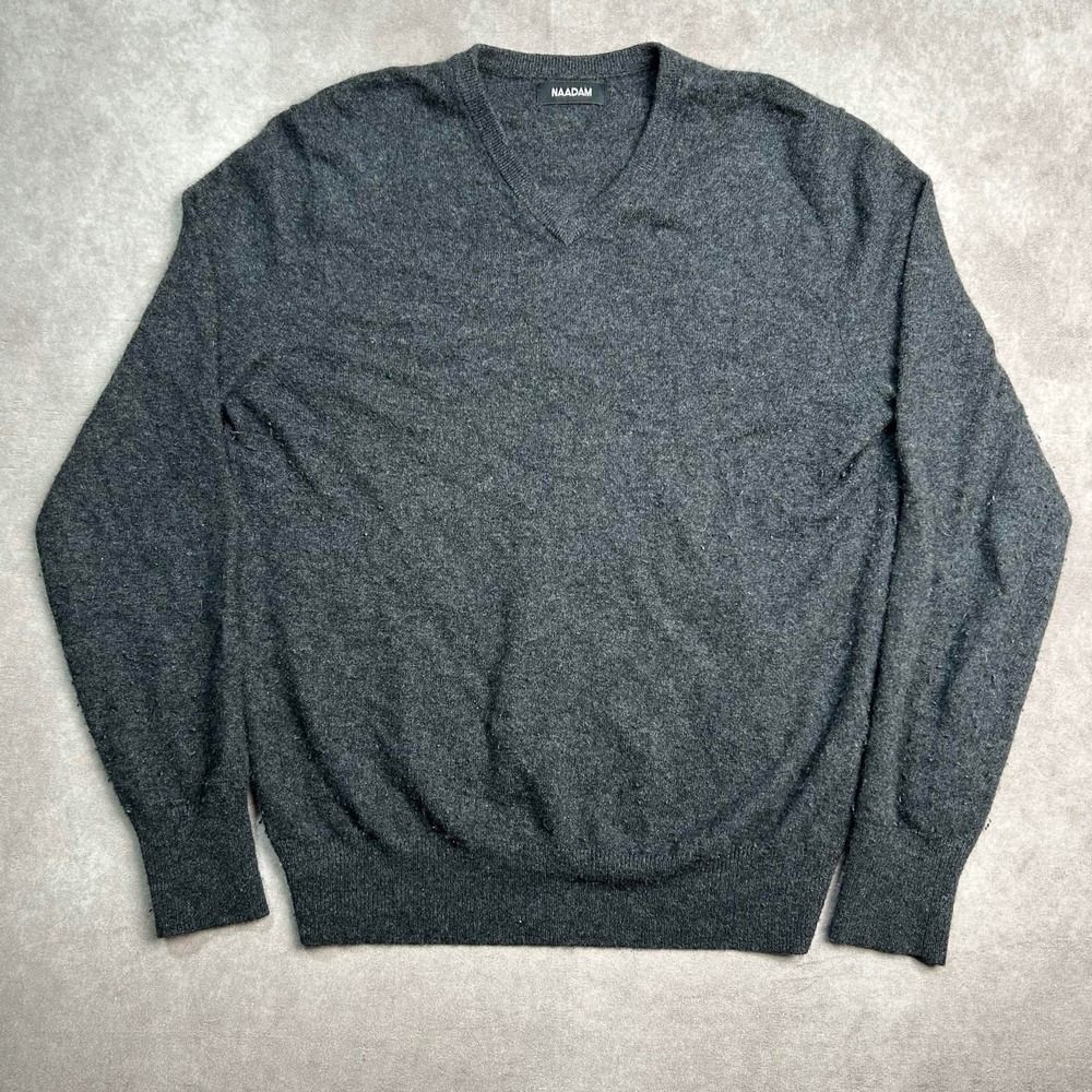 Naadam Mens 100% Cashmere V-Neck Sweater Charcoal Gray Heather Size Medium